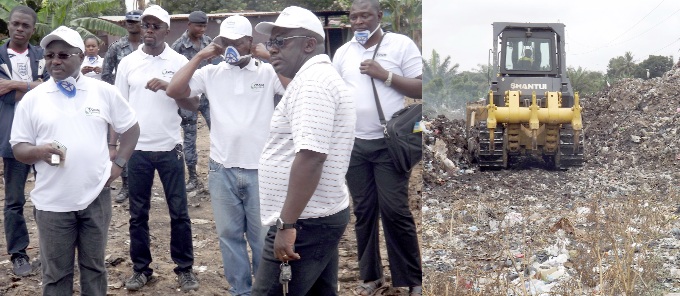 Mr Adjei (left) and his team at the site to inspect the evacuation exercise at La Bawalashie