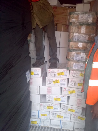 Boxes of meat products packed to conceal other valuables that could attract higher duties