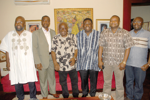 • Nana Akufo-Addo (middle), NPP flag bearer for the 2012  election  with four 2012 flag bearers after they paid a courtesy call on him at his house at Nima in Accra. Picture: SAMUEL ADJEI-BOATENG