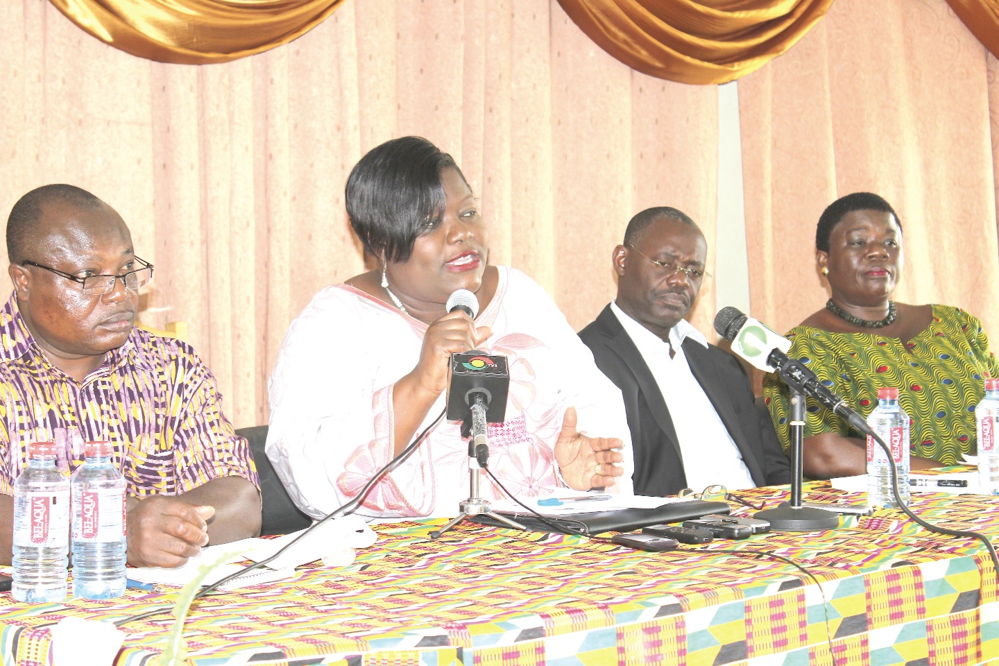Nana Oye-Lithur (2nd left) making a statement at the press conference. Those with her are officials from the ministry.