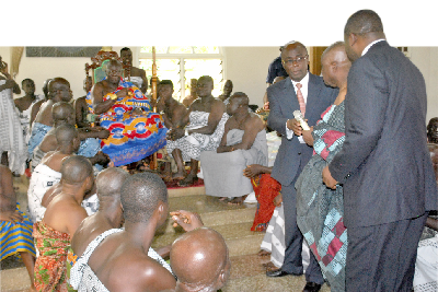 Management of Profin Ghana Limited (right) about to do the presentation to the Otumfuo Eduation Fund. 