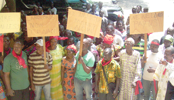 Flashback: Some of the 600 residents whose houses were demolished at Suhum demonstrating to demand their  compensation.