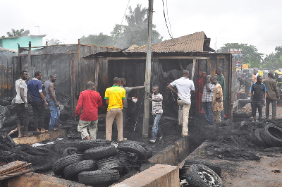 Some of the shops that were affected by the fire  Pictures: John K. Essel, Kumasi.