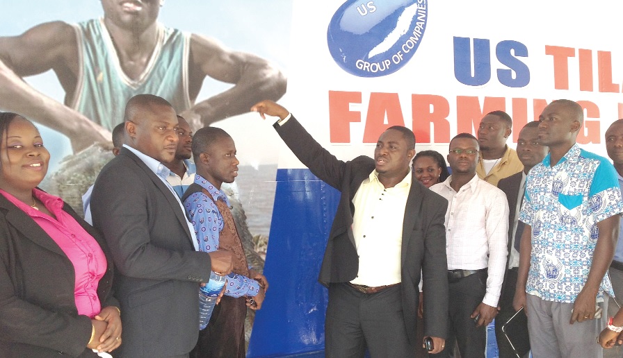 Chief Godfred Medicine, Chairman, US Group of Companies (middle), explains some points to the media