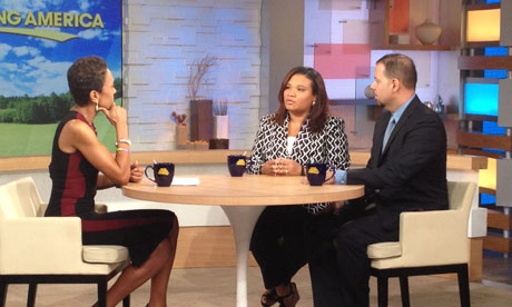 This image released by ABC shows Juror B29, known as Maddy, center, on Good Morning America. Photograph: AP