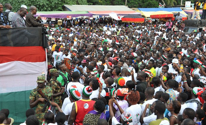 President Mahama addressing a rally at Atimpoku during the tour