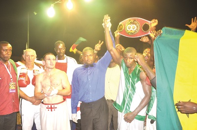 Federick Lawson with the IBF International welterweight belt around his wast Picture: Nii Martey 