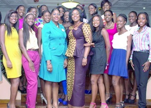 • Hon. Benita Okiti-Duah and Manuela Medie in a pose with the girls