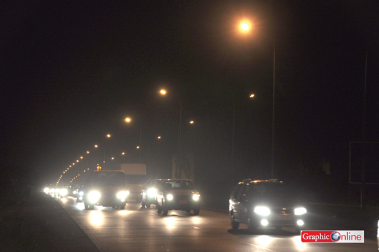 •  The Accra Tema Motorway at night.