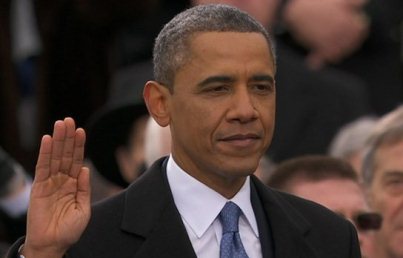 President Barack Obama recites his oath of office at his inauguration ceremony