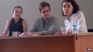 Mr Snowden appeared at a news briefing at the airport earlier this month