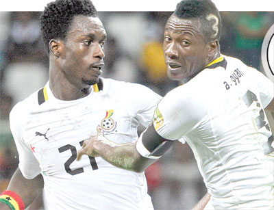John Boye (L) and Asamoah Gyan were heroes in Ghana's 2-0 victory over Lesotho on Sunday