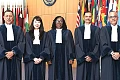 The five judges who were sworn in as members of the International Tribunal for the Law of the Sea at a public sitting. They are Dr Sylvia Ama Adusu (middle), Ghana; George Rodrigo Bandeira Galindo Brazil; Slim Laghmani, Tunisia); Lan-Anh Thi Nguyen, Vietnam; and Bimal N. Patel, India