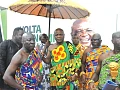 Togbe Afede XIV (middle), Agbogbomefia of Asogli, arriving at the forum