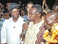 Prof. PLO Lumumna (2nd from right) making a remark at the ceremony. Those with him are Johnson Asiedu Nketia (left), National Chairman of the NDC;  Emmanuel Armah-Kofi Buah (2nd from left), Minister of Lands and Natural Resources, and other dignitaries