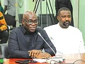 Eric Opoku (left), Minister of Food and Agriculture, explaining a point to the committee. With him is John Dumelo (right), Deputy Minister of Food and Agriculture. Picture: CALEB VANDERPUYE
