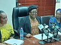 Mrs Appiagyei (middle), the Deputy Minority Leader, adressing the press. Flanking her are some members of the Minority Women's Caucus