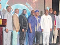 Julius Debrah (5th from left), Chief of Staff; Albert Kwabena Dwumfour (4th from left), President, GJA; Alexander Afenyo Markin (4th from right), Minority Leader; Dr Randy Abbey (3rd from right), CEO, COCOBOD; Felix Kwakye Ofosu (3rd from left), Government Spokesperson; Alex Apau Dadey (2nd from left), Chairman, KGL, and other dignitaries. Picture: ERNEST KODZI
