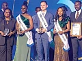 Salem Kalmouni (3rd from left), Managing Director of Japan Motors, Abena Amoah (2nd from left), Managing Director of the Ghana Stock Exchange; and Thomasina Tettey (2nd from right), Import Sales Manager of MSC Mediterranean Shipping Company, displaying their awards. With them are some of the other award winners