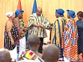 Some queenmothers from the Ahafo Region presenting a gift to President John Dramani Mahama (3rd from left), during the event