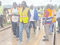 Prof. Klutse (middle arrowed) with officials of the EPA visited sites impacted by illegal mining activities to asses the extent of damage
