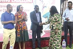Harriet Nuamah Agyemang (2nd from right), Country Director of SEND Ghana, exchanging pleasantries with Dr Hafiz Adam Taher (3rd from right), the Director of Technical Coordination at the Ministry of Health, after the launch of the Mass Media Campaign on Front-of-Pack Warning Labelling. With them are other dignitaries. Picture: EDNA SALVO KOTEY