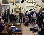 Trump took questions from the press in the Oval Office shortly after the announcement