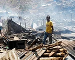 The fire appears to have been put out but smouldering ruins remain