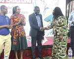 Harriet Nuamah Agyemang (2nd from right), Country Director of SEND Ghana, exchanging pleasantries with Dr Hafiz Adam Taher (3rd from right), the Director of Technical Coordination at the Ministry of Health, after the launch of the Mass Media Campaign on Front-of-Pack Warning Labelling. With them are other dignitaries. Picture: EDNA SALVO KOTEY