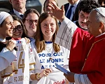 The pontiff greeted crowds waiting for him on the tarmac at Orly airport