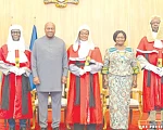 President John Mahama and Vice-President Naana Jane Opoku-Agyemang with the newly sworn-in Justices of the Supreme Court