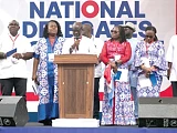 Frank Davies (middle), Chairman of the NPP Constitutional and Legal Affairs Committee, speaking at the conference. Those with him are some members of the committee