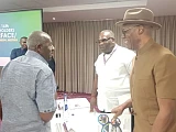 Jabesh Amissah-Arthur (right), Board Chairman, VRA, interacting with Alhaji Collins Dauda (left), Member of Parliament, Asutifi South Constituency, and Edward Ekow Obeng-Kenzo (middle), Chief Executive, VRA, after the VRA's 16th stakeholders interface and annual general meeting