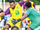Medeama’s lone-goal hero, Nana Kofi Babil, striking towards goal during yesterday’s game