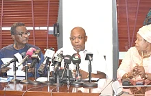 James Agalga (middle), Majority Leader, addressing the press