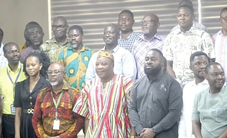 Christopher Nana-Banyin Yalley (3rd from right), Deputy Executive Secretary of the Energy Commission; Rev Harry Nii Kwatei Owoo (middle), Chief Director, Greater Accra Regional Coordinating Council, and Kankam-Boadu (3rd from left) from the Office of the Head of the Local Service with other participants in the workshop. Picture: ESTHER ADJORKOR ADJEI.