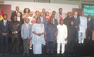 Julius Debrah (3rd from right), the Chief of Staff; Rebecca Amuge Otengo (middle), Uganda’s Permanent Representative to the AU and Chair of the African Union Peace and Security Council for July 2026; and Bankole Adeoye (2nd from right), AU Commissioner for Political Affairs, Peace and Security (in the front row), at the opening session of the Third AU Reflection Forum on Unconstitutional Changes of Government