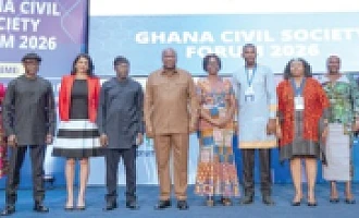 President John Dramani Mahama (6th from left) with other dignitaries  at the Ghana Civil Society Forum 2026