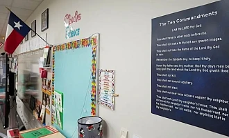 A copy of the Ten Commandments is displayed in a Texas classroom