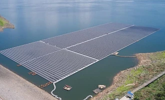 Aerial view of the Bui Power Authority (BPA) 5MWp floating solar Plant