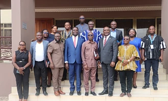 Peter Nortu-Kotoe (3rd from right), Chairman of the Parliamentary Sellect Committee on Education and Ahmed Jinapor (2nd from right), Director-General of GTEC  and other members of the committee as well as Parliamentary and GTEC staff after a working visit to GTEC