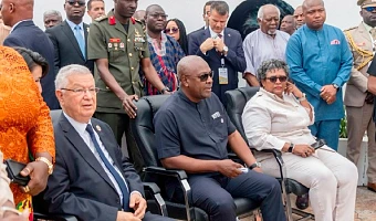 President John Dramani Mahama (middle), Barbadian Prime Minister Mia Amor Mottley (right), Azzouz Nasri, the speaker of the Algerian Council of the Nation( left) and other diplomats from around the world 