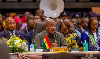 President John Dramani Mahama speaking at the 69th Ordinary Summit of the ECOWAS Authority of Heads of State and Government in Lungi, Sierra Leone