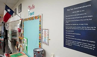 A copy of the Ten Commandments is displayed in a Texas classroom