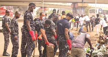  Personnel of the Ghana Police Service joined hands with community members to clear piled-up waste at Circle, Accra