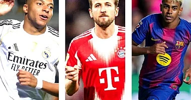 Kylian Mbappe (left) — One of the finalists, Harry Kane (middle) —Tipped as favourite and Lamine Yamal — who could pull a surprise