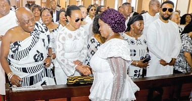 Vice-President Naana Jane Opoku-Agyemang (right) exchanging greetings with Dr Zanetor Agyeman-Rawlings (2nd from left), MP for Klottey Korle Constituency and daughter of the late Nana Konadu Agyeman-Rawlings, former First Lady. Picture: ELVIS NII NOI DOWUONA 