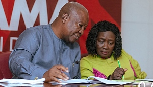 Former President John Dramani Mahama (left) with his running mate, Prof. Jane Naana Opoku-Agyemang during their meeting with the teachers Union 